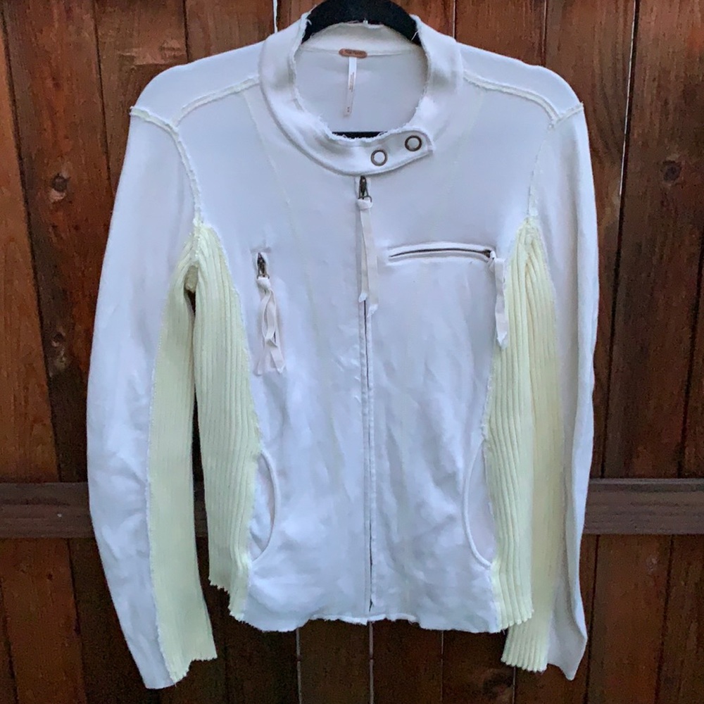 Free People Zip up Jacket szM white and yellow asymmetric - Picture 3 of 9